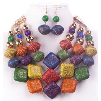 Chloe Wood Bead Strand Necklace
