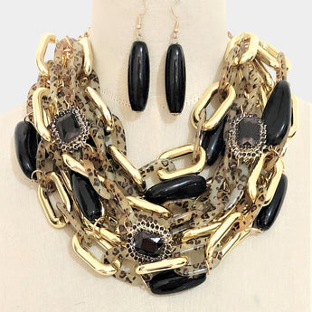 Nora Leopard Bib Necklace Set