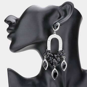 Long Clear/Black Crystal Chandelier Pageant Earrings | 448592