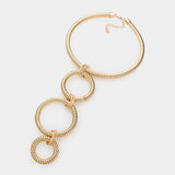 Chanel Cord Triple Open Metal Circle Link Necklace