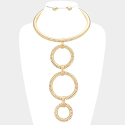 Chanel Cord Triple Open Metal Circle Link Necklace