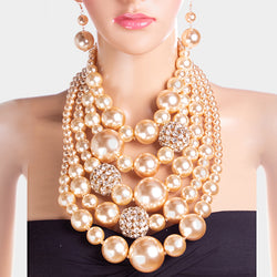 Ashley Strand Crystal Ball Pearl Necklace